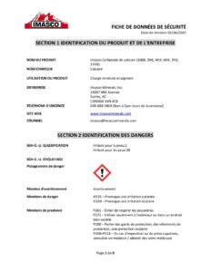 SDS Imasco Poudre de CaCO3 Fiche de Donnees de Securite