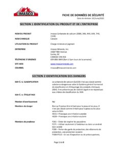 SDS Imasco Poudre de CaCO3 Fiche de Donnees de Securite